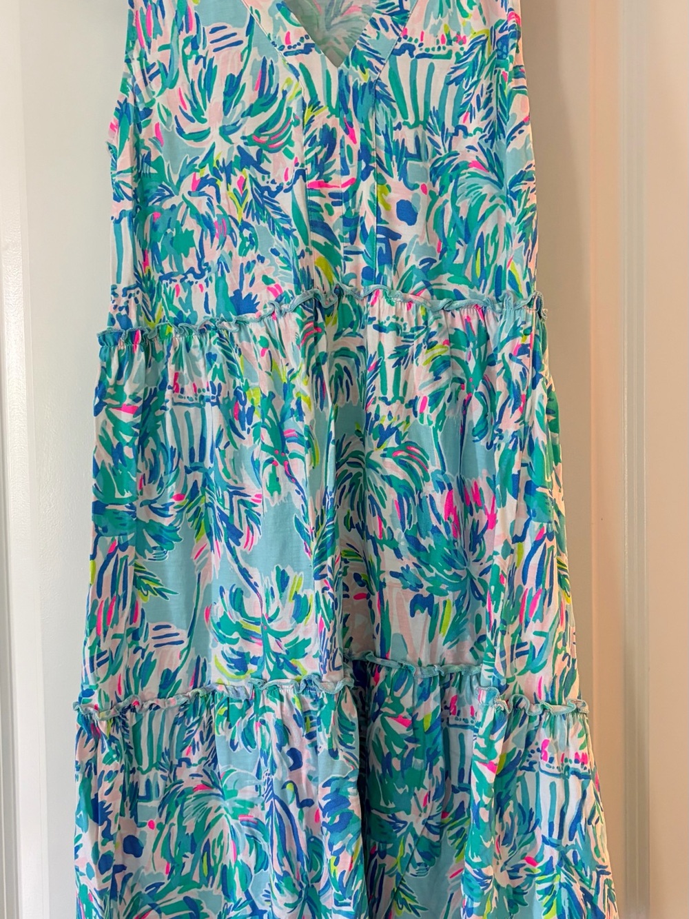 Lilly Pulitzer Blue Multi Tropical Floral Tiered Dress